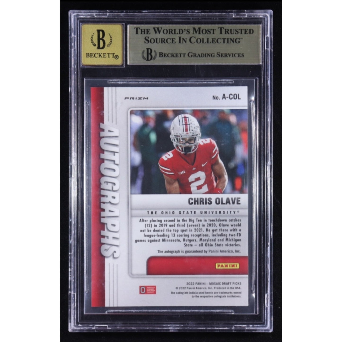 2022 Panini Mosaic Draft Picks Chris Olave Rookie Auto RC Beckett 9.5 Auto 10