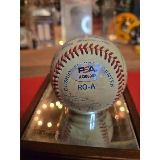 15 HOF Signed Ball In Case Mays,Marichal,Ford,Brock,Carew,Yaz Musial,Banks,Gomez Autographed Baseball
