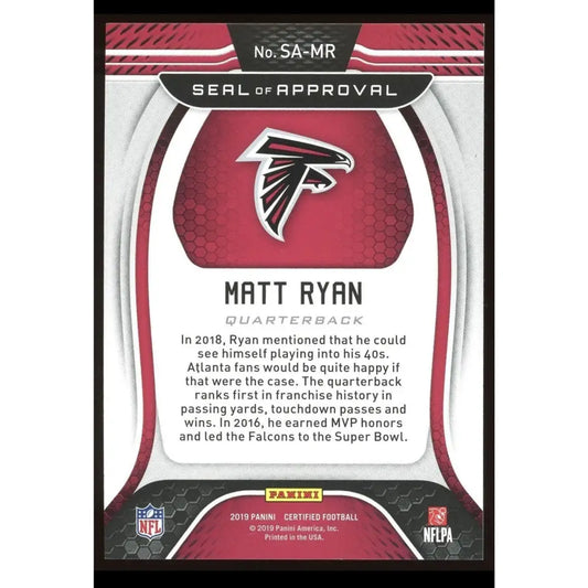 2019 Panini Certified Seal of Approval Matt Ryan #SA MR Mirror Teal /10