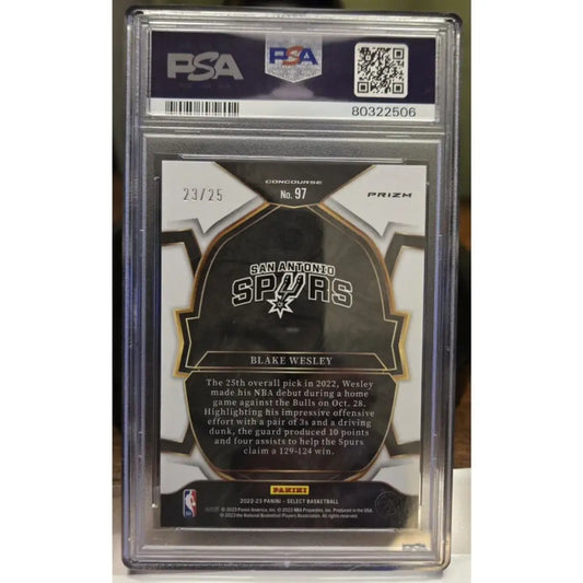 Blake Wesley San Antonio Spurs basketball card in a PSA slab.