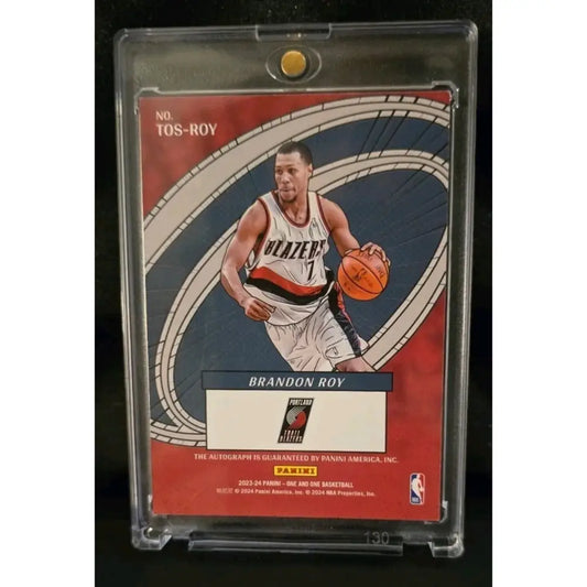 A collectible basketball card featuring Brandon Roy in a protective case.