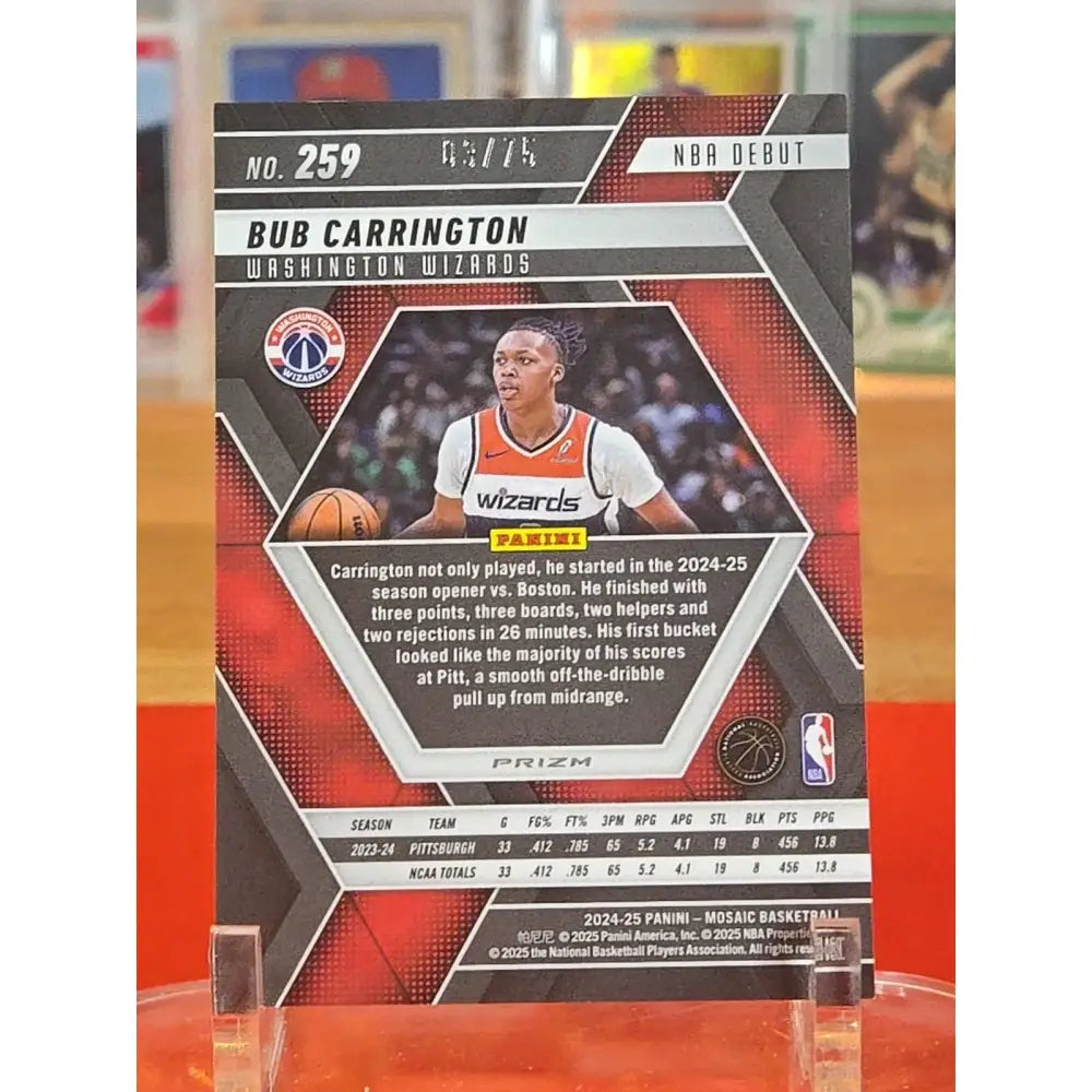 2024 25 Panini Mosaic NBA Debut Bub Carrington #259 Bronze Mosaic Prizm /75...