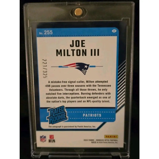 Football trading card in a protective case.