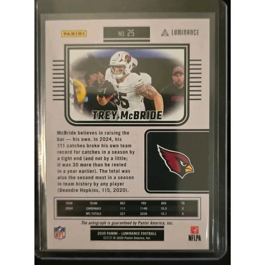 A collectible football trading card of Trey McBride.