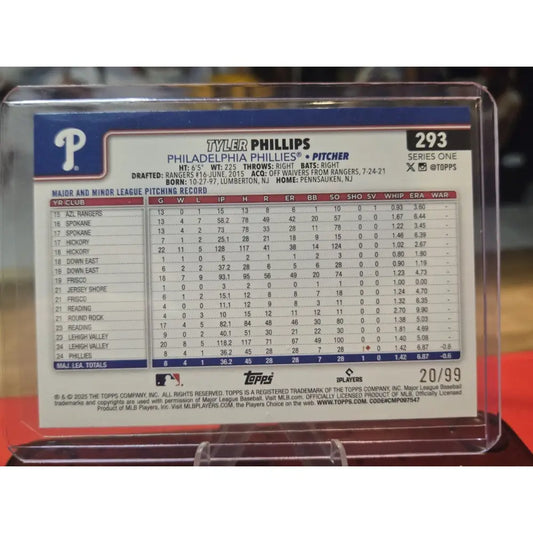 2025 Topps Series 1 Tyler Phillips #293 Green Foil /99 (RC)