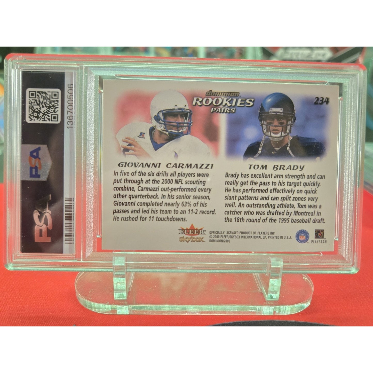 Tom Brady RC 2000 Skybox Dominion - Rookies Pairs With Giovanni Carmazzi #234