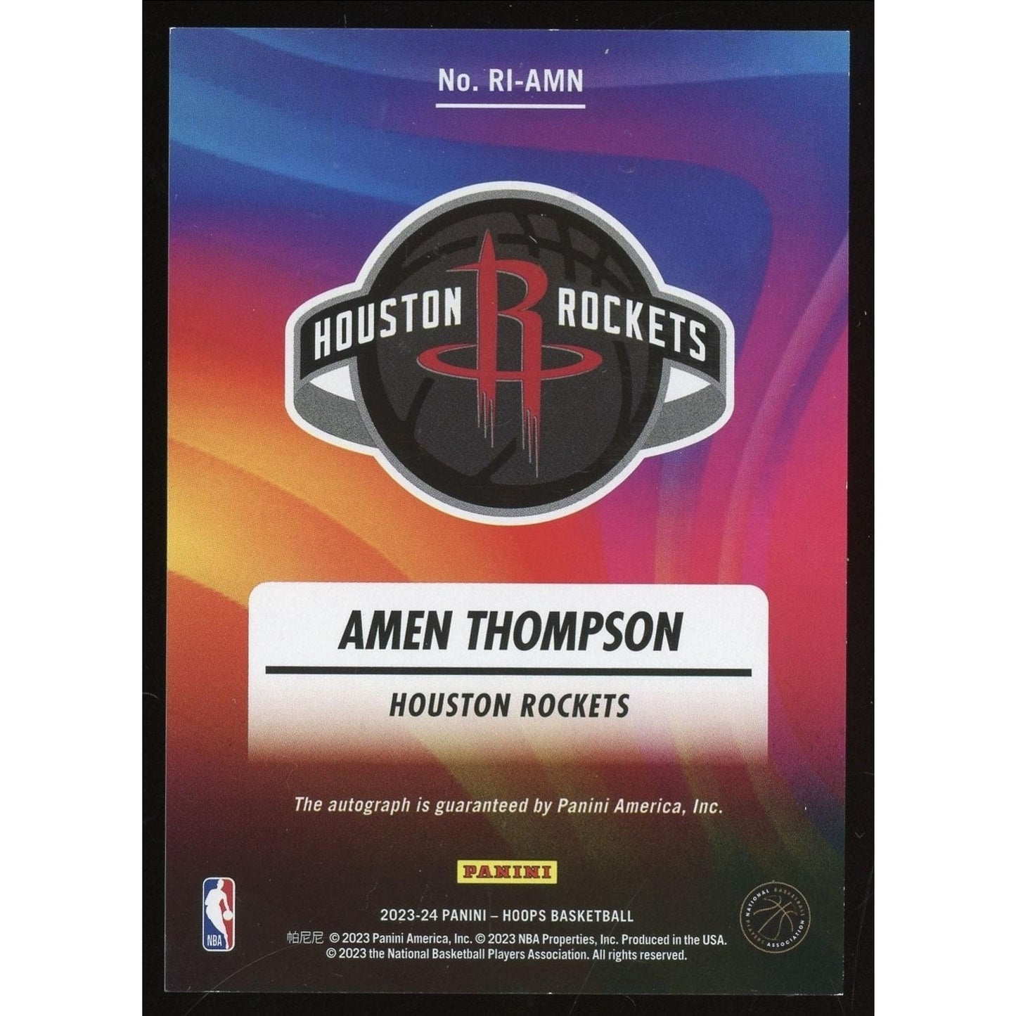 Amen Thompson Rc /25 Auto 2023-24 Panini NBA Hoops Rookie Ink #RI-AMN Red