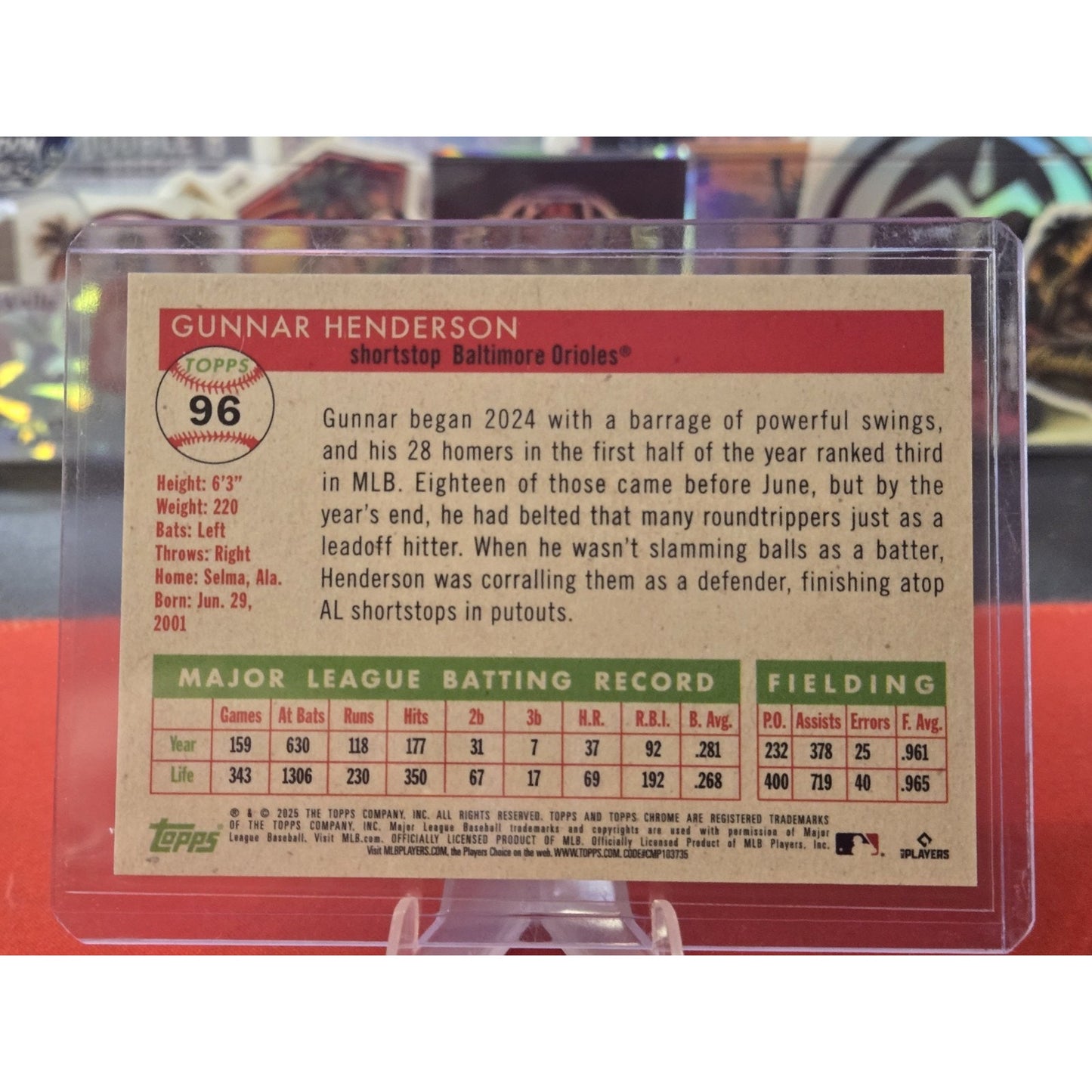Gunnar Henderson /25 Orange Color Match Topps 2023 Chrome Platinum #50