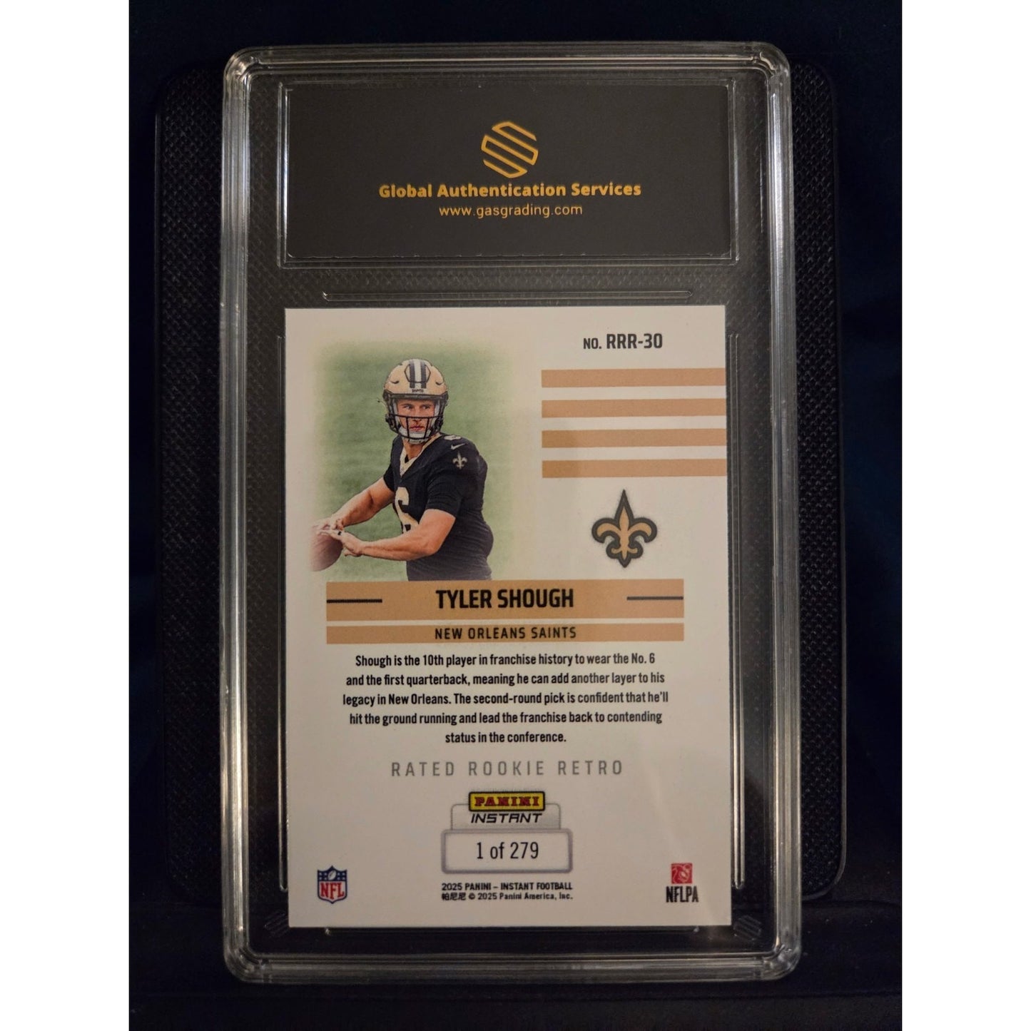 Tyler Shough RC 1 Of 279 GAS 9.5 Rc 2025 Panini Instant Rated Rookie #30 Saints