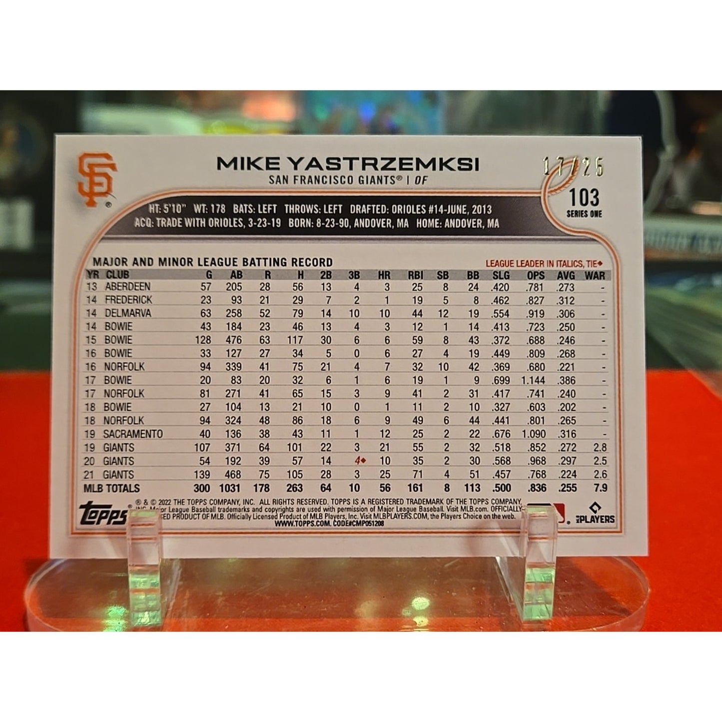 Mike Yastrzemski /25 Error Card 2022 Topps Series 1 1st Edition #103 Name Error