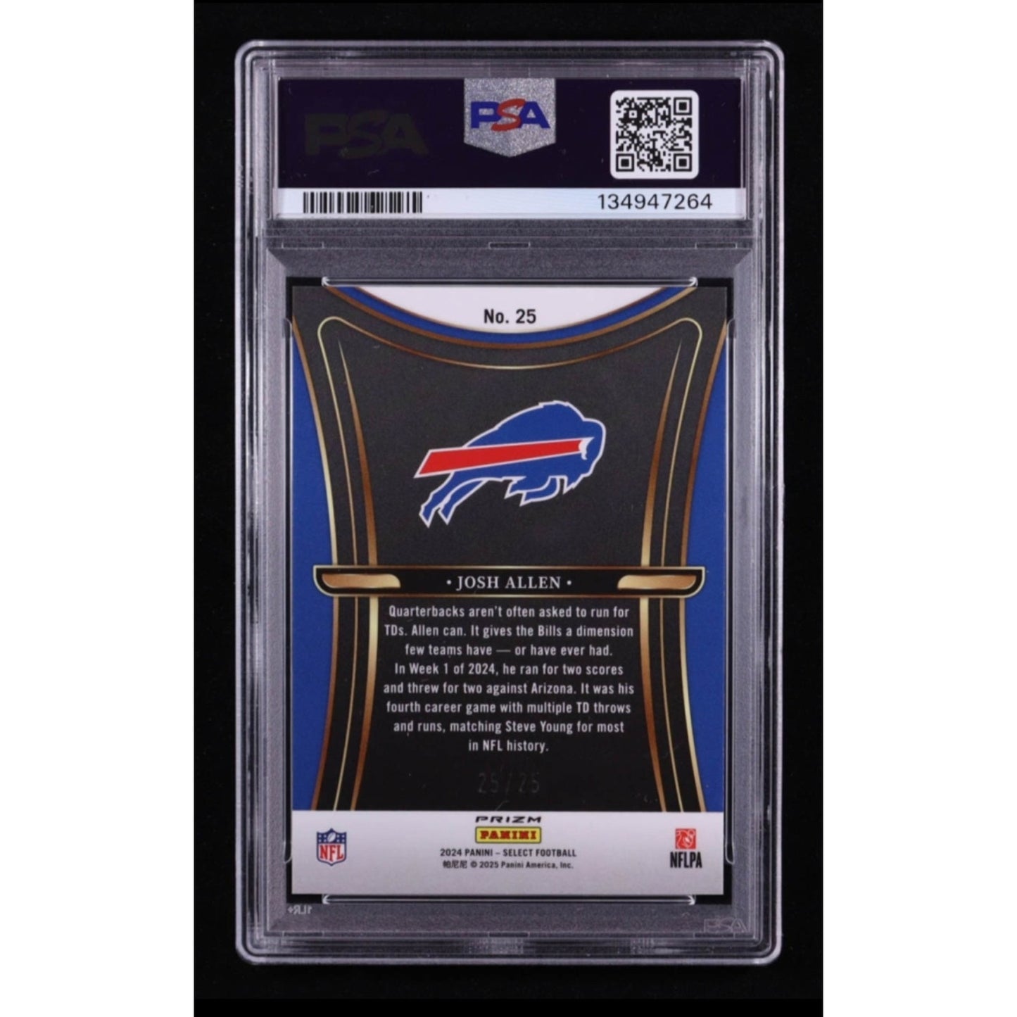 2024 Panini Select Phenomenon Josh Allen #25 Tie-Dye Prizm /25 PSA 9 Gem Mint!