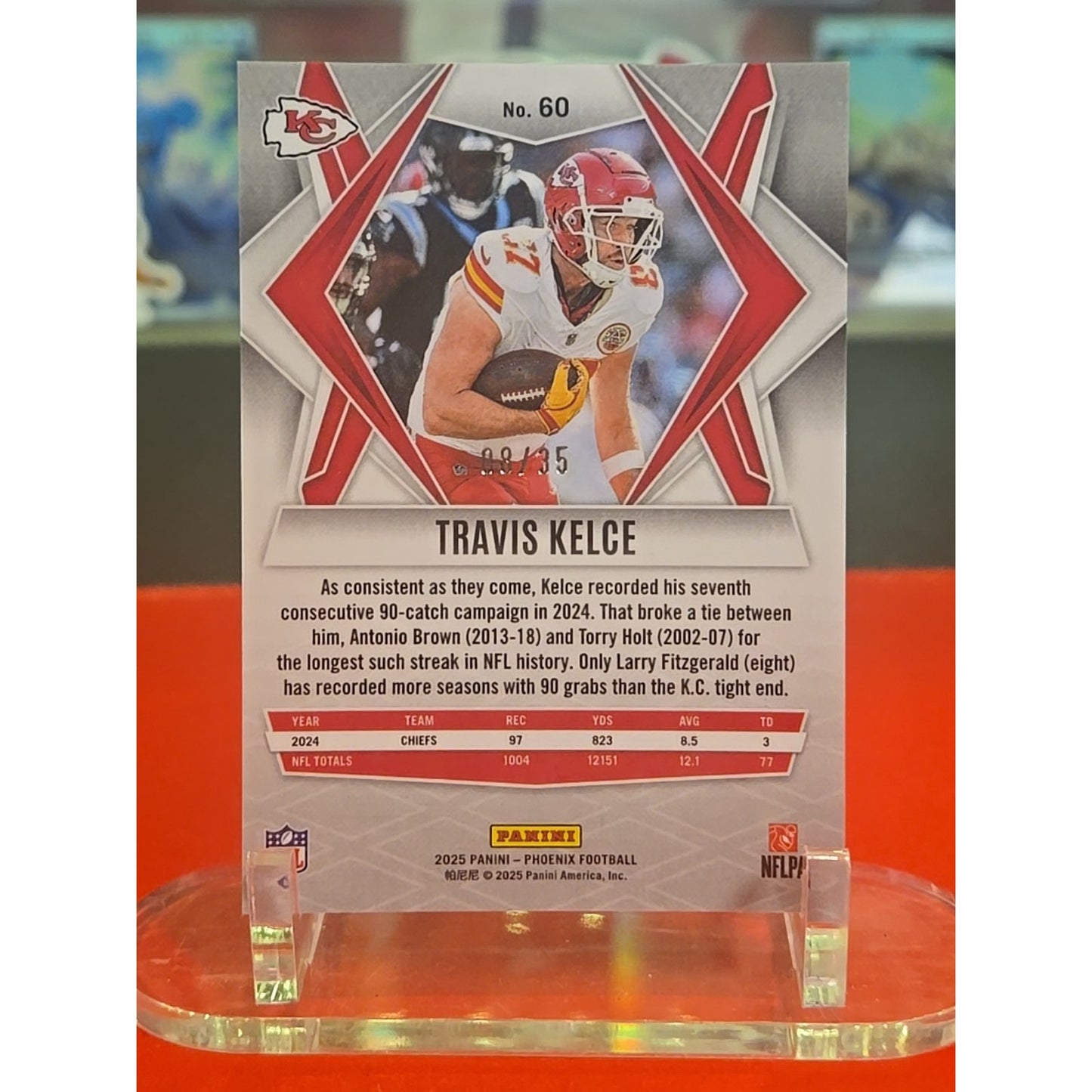 Travis Kelce /35 Orange Lazer 2025 Panini Phoenix