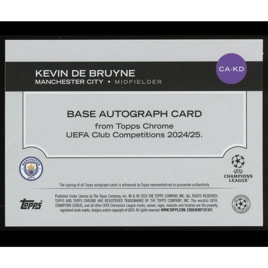 Kevin De Brunye 2025 Topps Chrome Toppsfractor Autograph Card /52