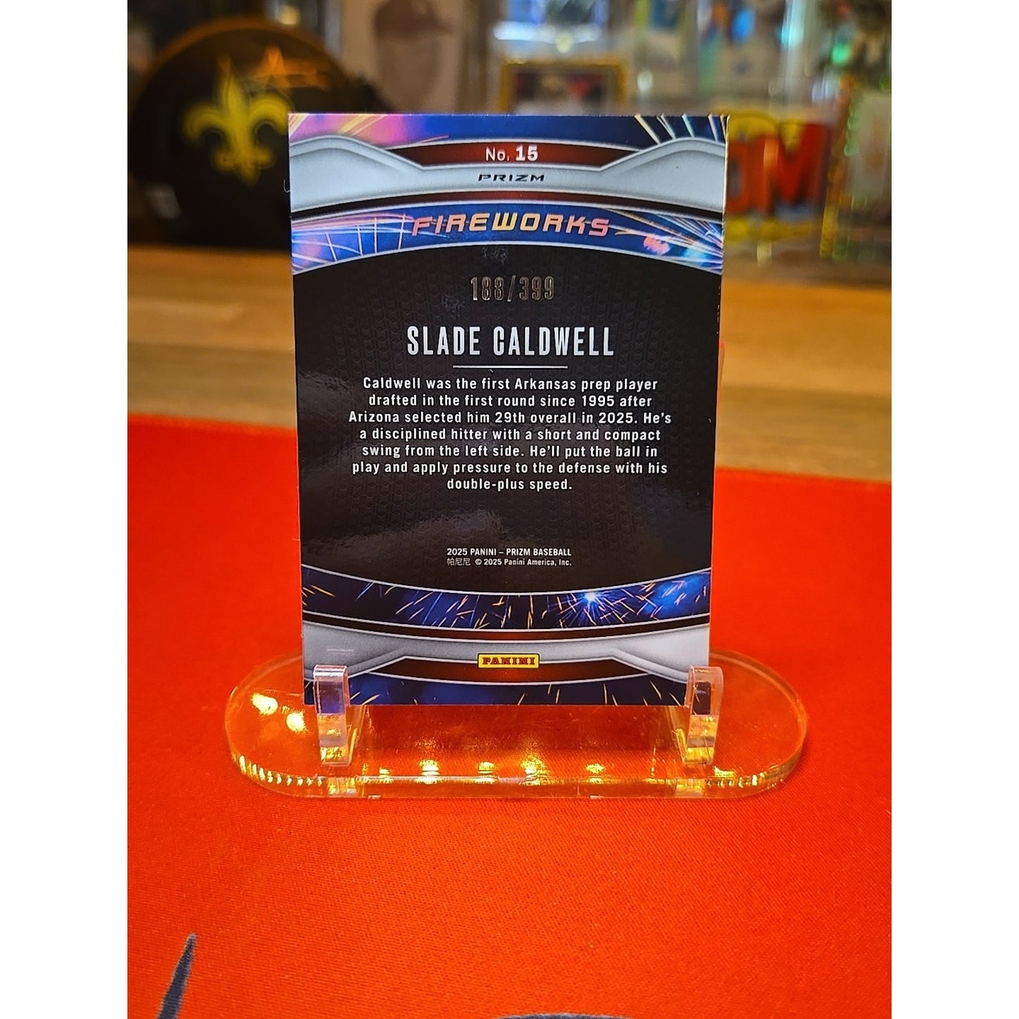 2025 Panini Prizm - Fireworks Slade Caldwell, Slade Caldwell #15 Orange...