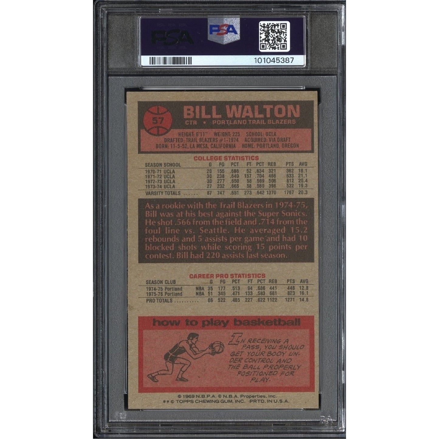 Bill Walton 1976 Topps #57 PSA 8