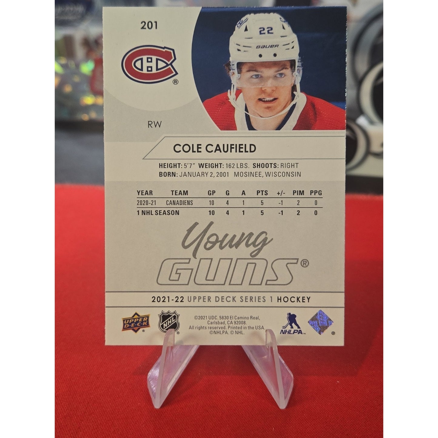Cole Caufield Rc Upper Deck 2021-22 Series 1 Young Guns Rookie #201 Canadiens