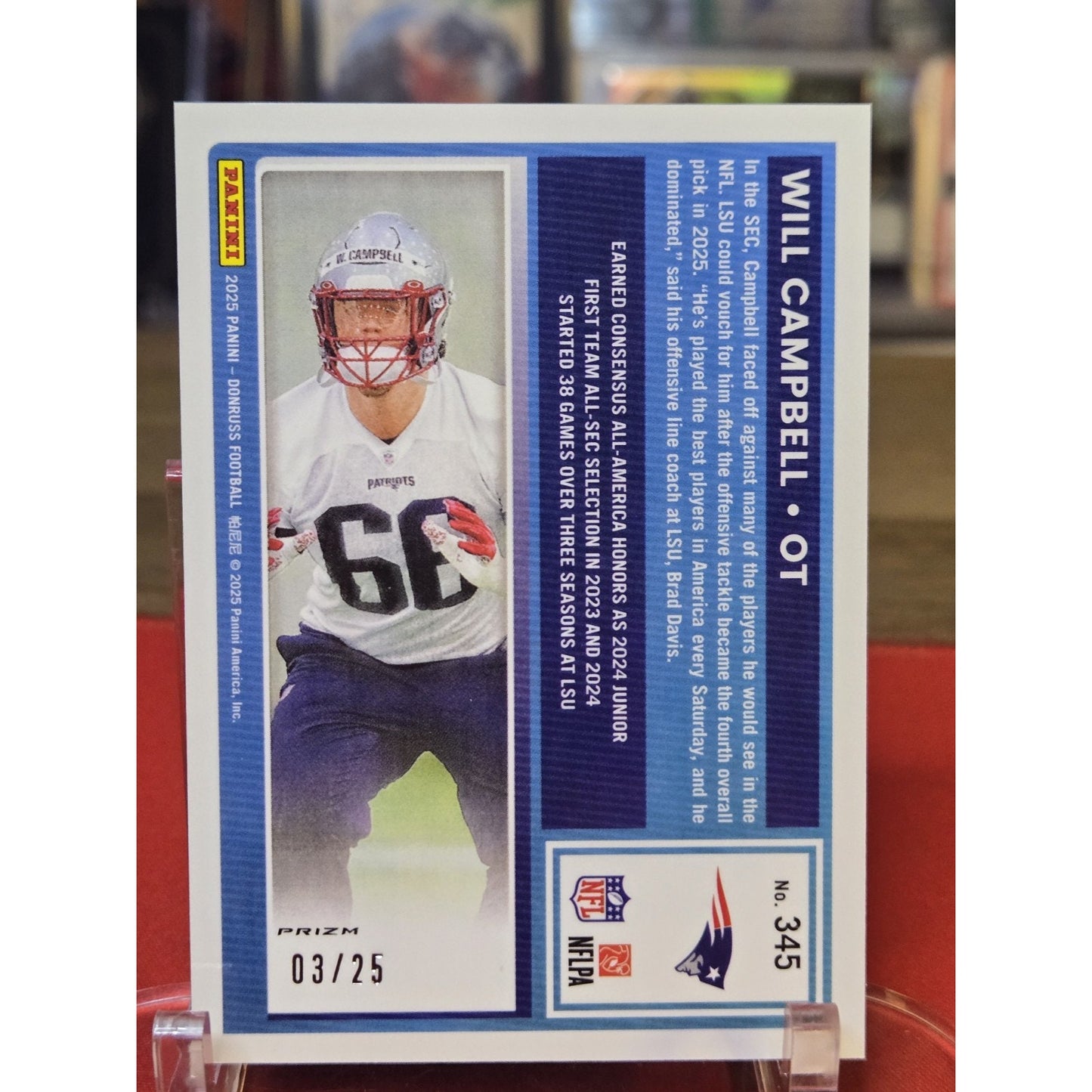 Will Campbell 2025 Panini Donruss Optic Preview Green Pandora Rated Rookie /25 P