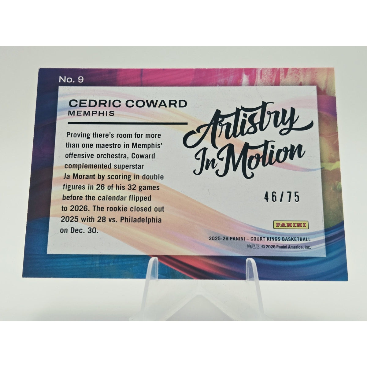Cedric Coward /75 Rc 2025-26 Panini Court Kings Artistry In Motion