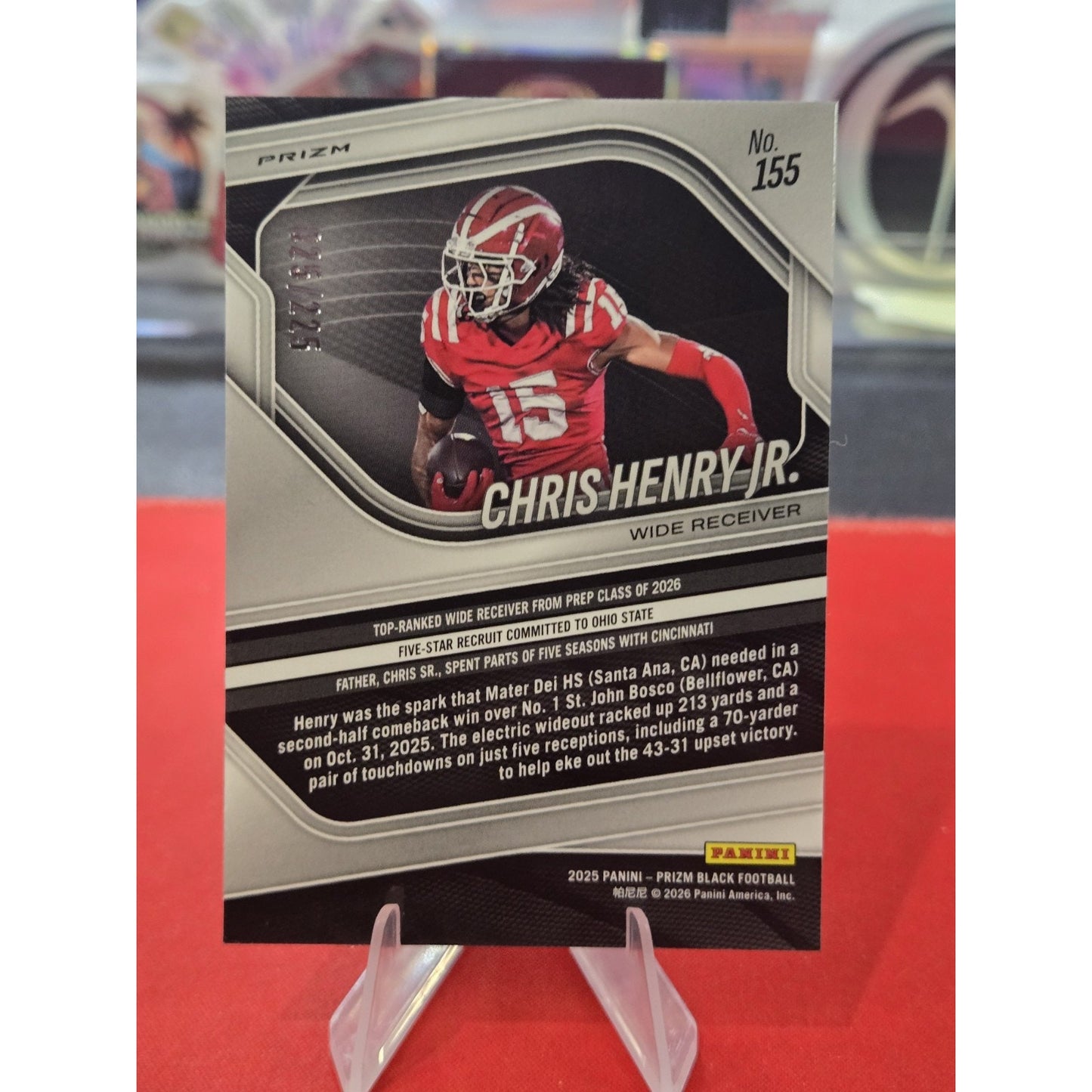 Chris Henry Jr. /225 2025 Panini Prizm Black Pigskin SP Prospect