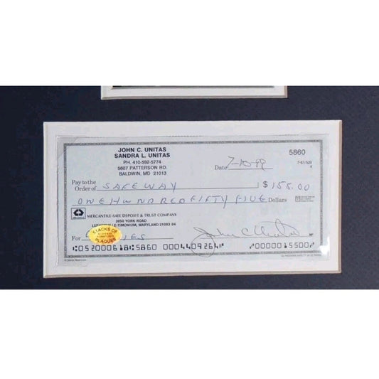 Johnny Unitas Signed Check In A 14×18 Matted Display COA