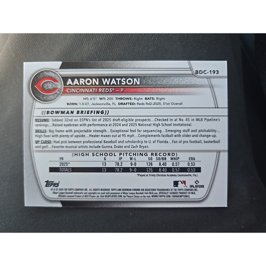 2025 Bowman Draft #BDC-193 Aaron Watson Chrome Laser Refractor