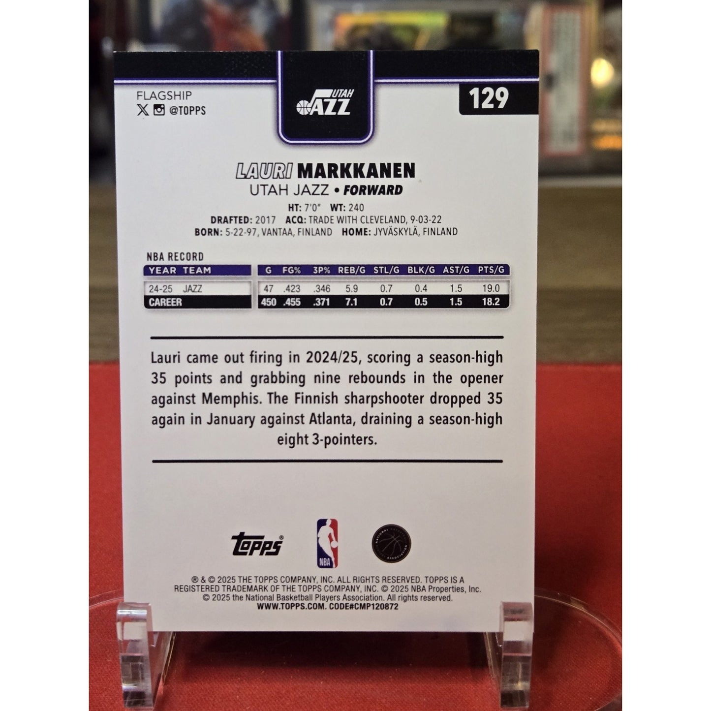 2025-26 Topps Basketball Lauri Markkanen Orange Holo Foil Parallel /25 #129