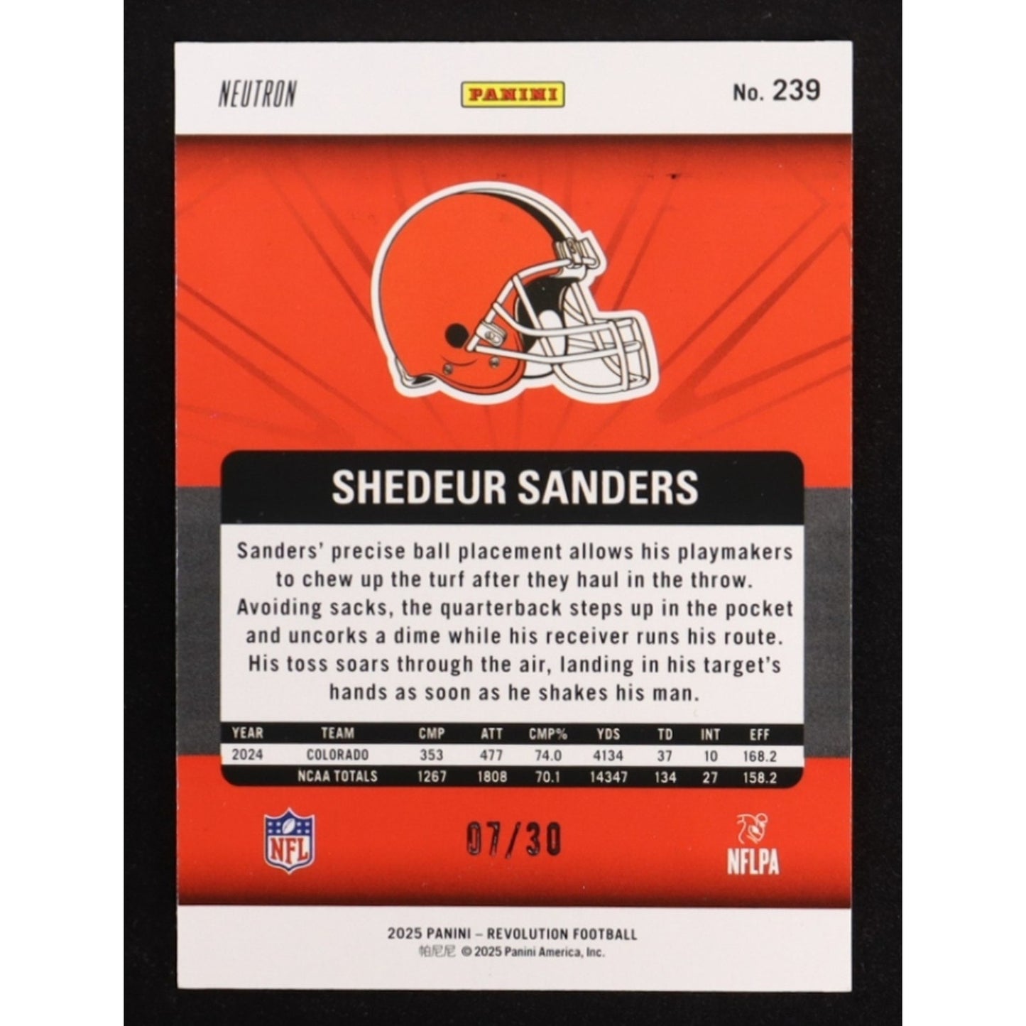 Shedeur Sanders /30 Rc 2025 Panini Revolution - Rookies #239 Neutron