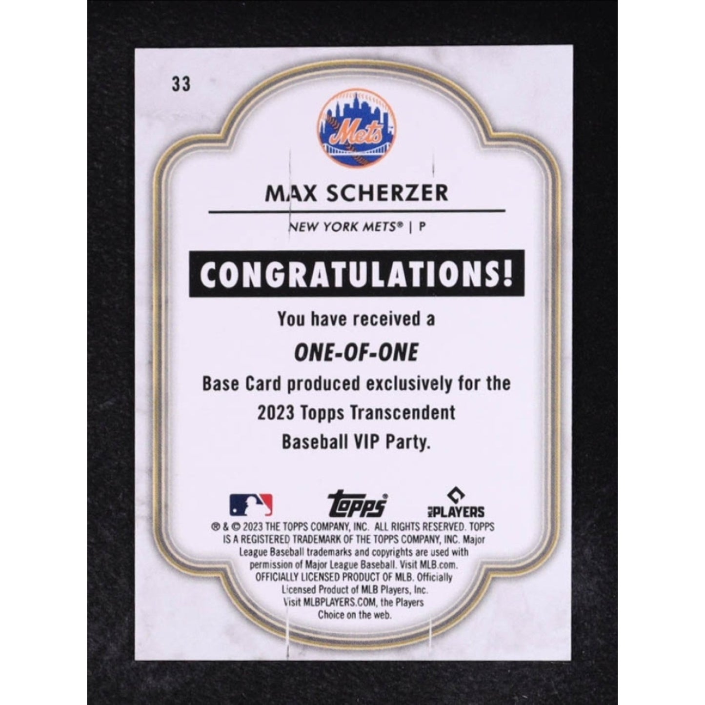 Max Scherzer 1/1 2023 Topps Transcendent Collection #33