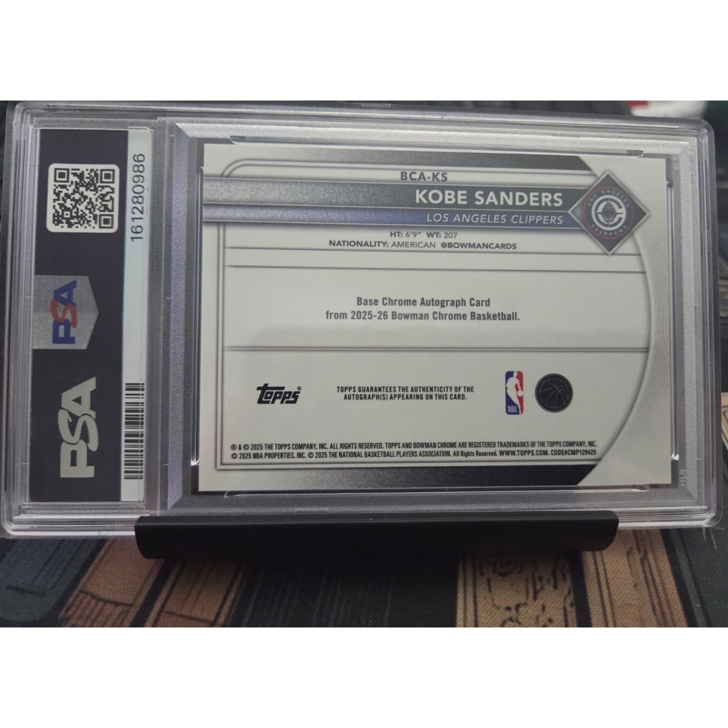 Kobe Sanders Rc /10 Auto 25-26 Bowman Black Geometric PSA 9 Pop 2 Higher 0