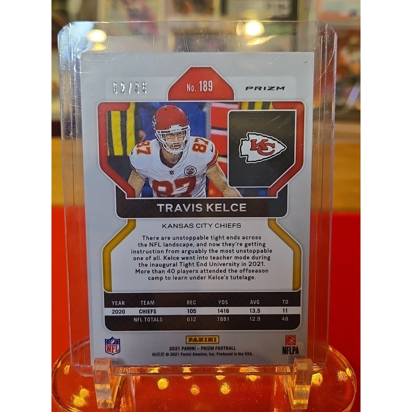 Travis Kelce /35 Purple 2021 Panini Prizm - #189 No Huddle Prizm