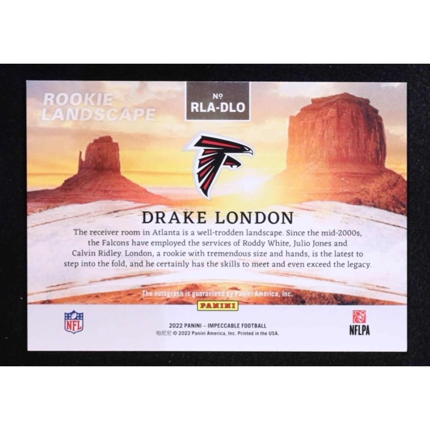 2022 Panini Impeccable - Rookie Landscape Drake London #RLA-DLO /99 (AU, RC)