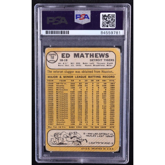 Ed Eddie Matthews 1968 Topps #58 Detroit Tigers PSA/DNA Certified Authentic Auto