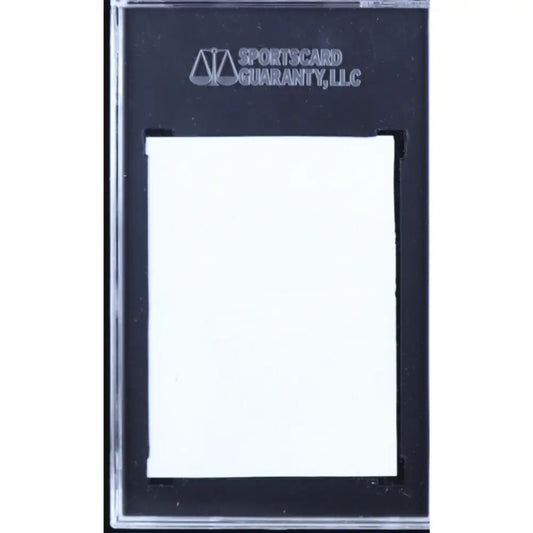 A black-framed, clear plastic slab for grading and protecting sports cards.
