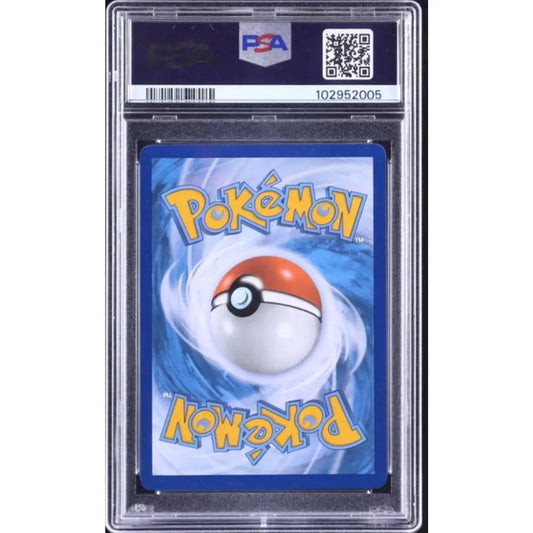 Graded Pokémon card in a protective case.