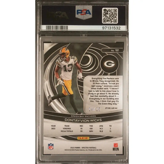A graded football trading card featuring Dontayvion Wicks of the Green Bay Packers.