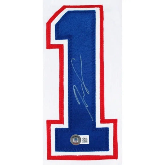 Ronald Acuna Jr. Signed White TB Pro Style Jersey w/ Blue Numbers BAS Witnessed