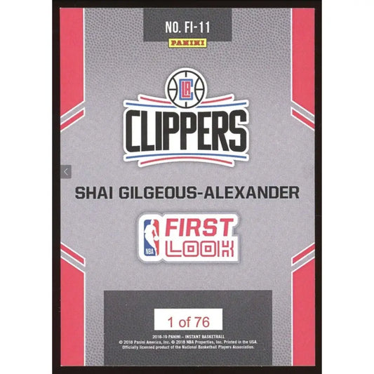 Shai Gilgeous Alexander 2018 Panini First Look #FL 11 #1/76 Rookie Card PGI 10