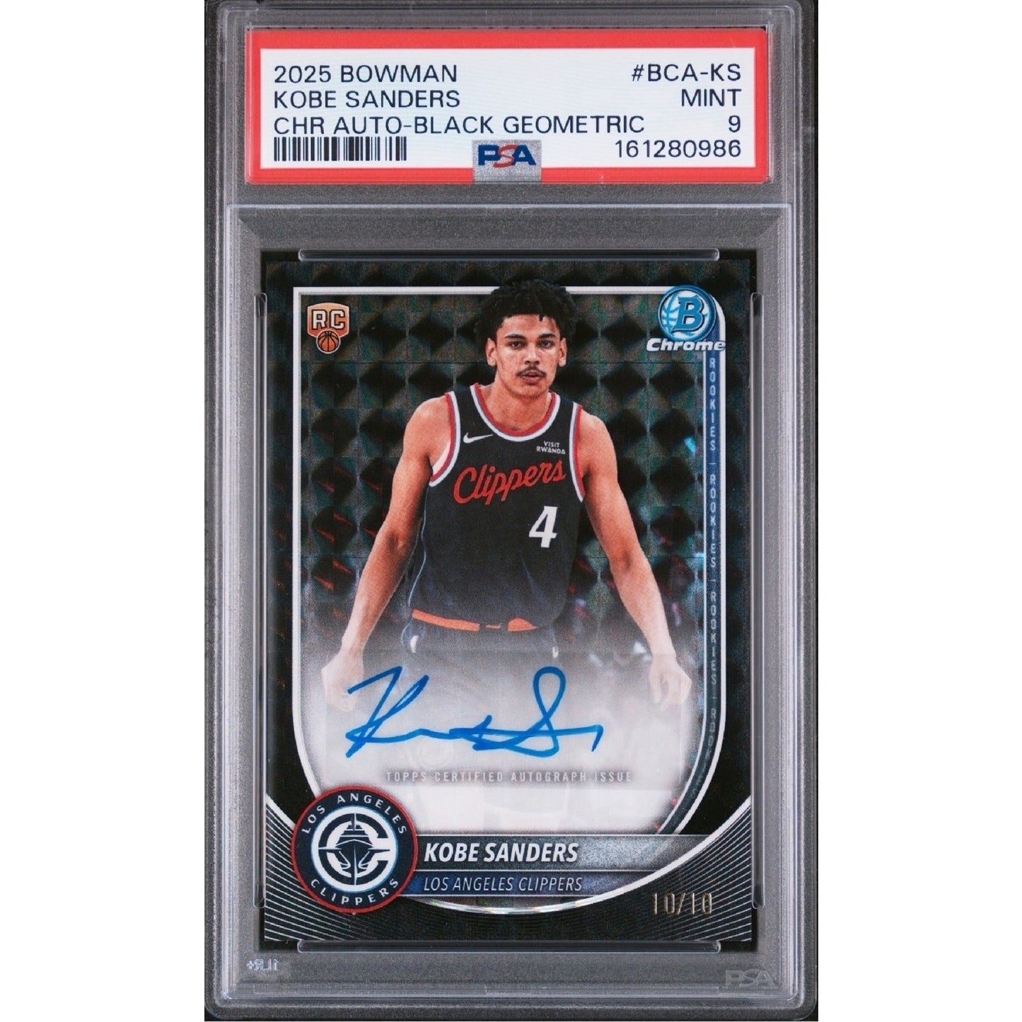 Kobe Sanders Rc /10 Auto 25-26 Bowman Black Geometric PSA 9 Pop 2 Higher 0