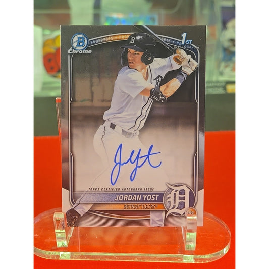 Jordan Yost Auto 2025 Bowman Draft Chrome #CPA-JY 1st Bowman Tigers RD 1 Pick