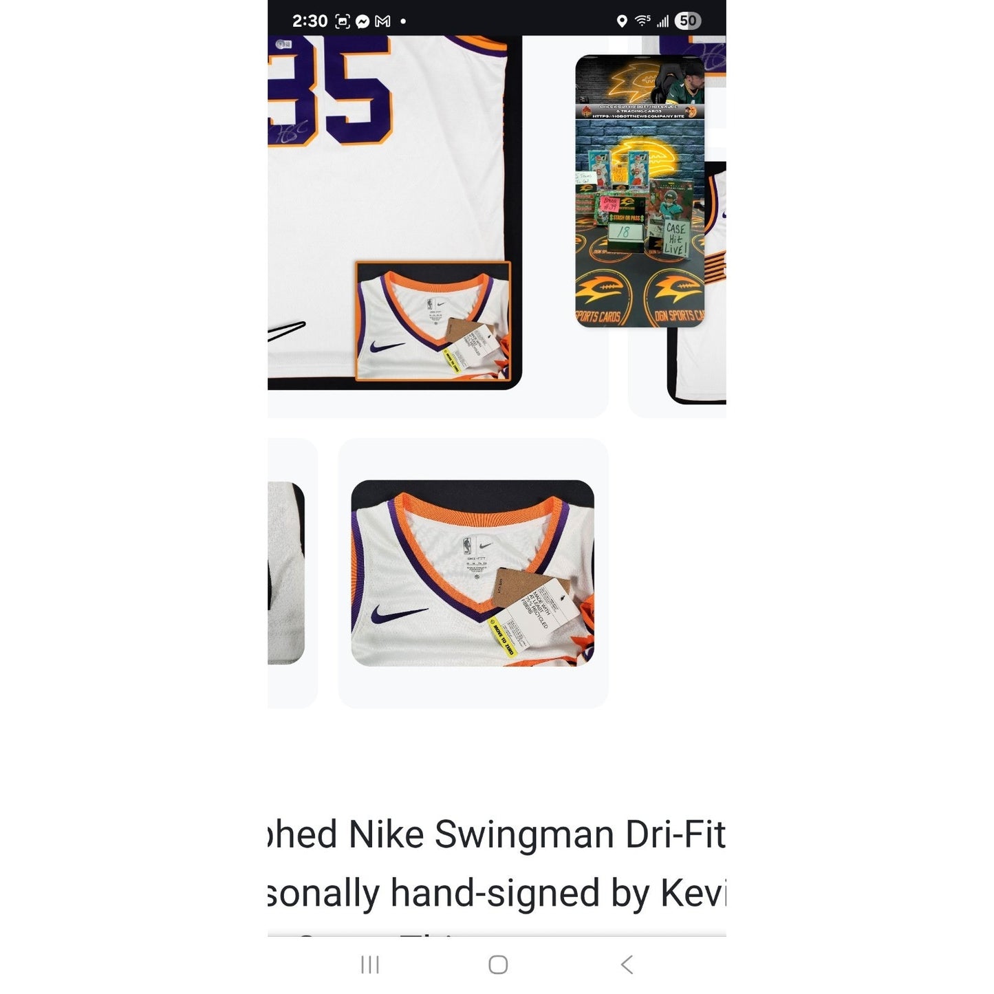 Kevin Durant Autographed Phoenix Suns Nike Swingman Jersey Beckett Witness