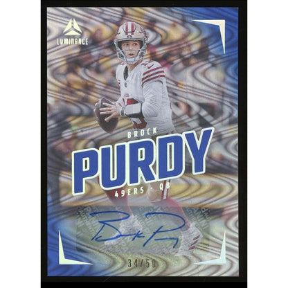 Brock Purdy /50 Auto 2024 Panini Luminance #62 Blue Autographs