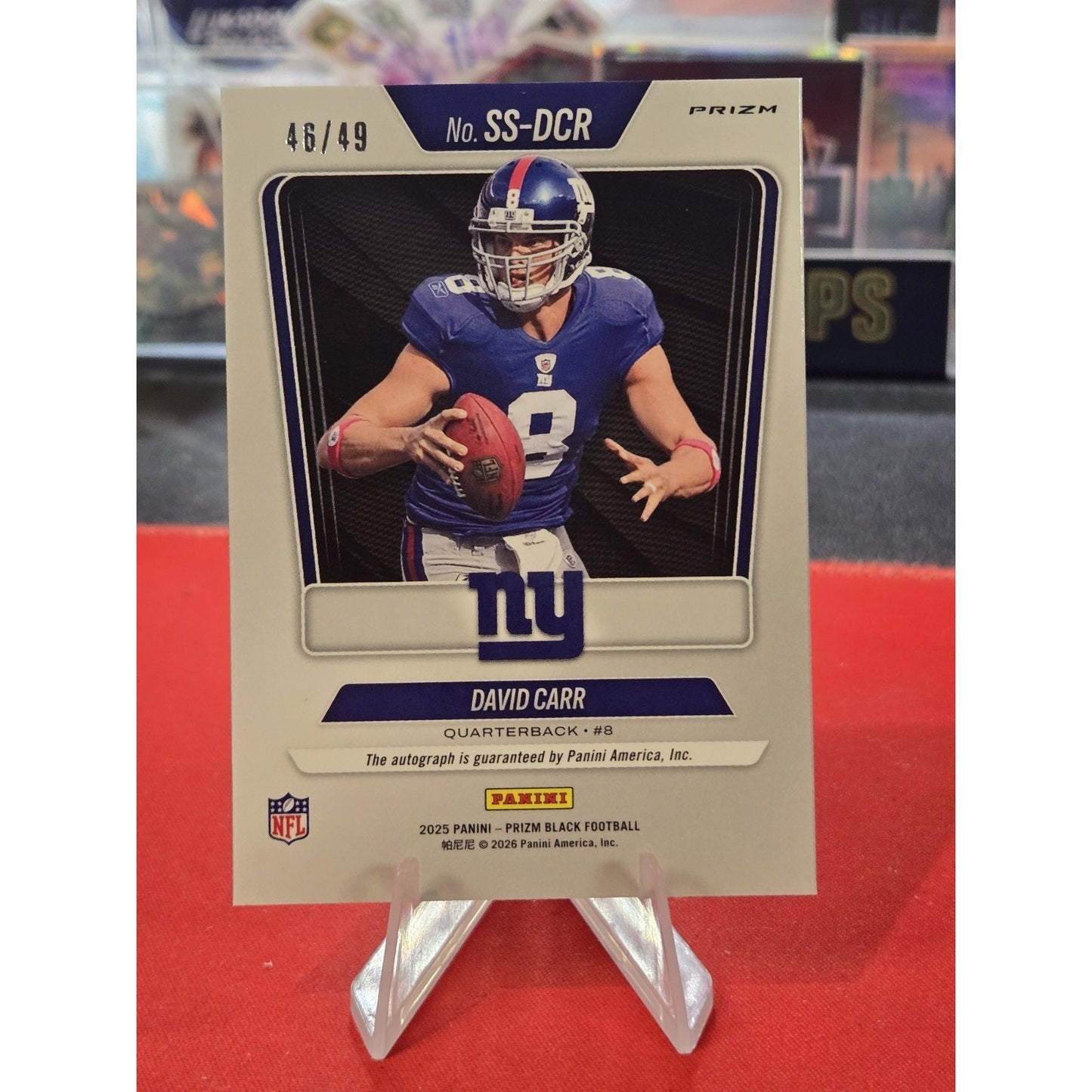 David Carr /49 Panini 2025 Prizm Black Sensational Signatures Blue Prizm