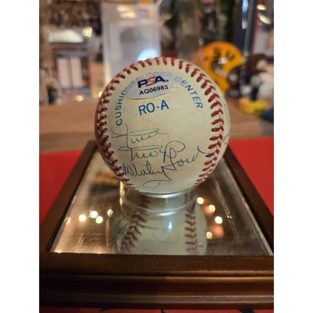 15 HOF Signed Ball In Case Mays,Marichal,Ford,Brock,Carew,Yaz Musial,Banks,Gomez Autographed Baseball