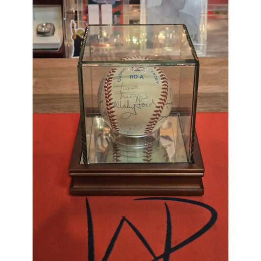 15 HOF Signed Ball In Case Mays,Marichal,Ford,Brock,Carew,Yaz Musial,Banks,Gomez Autographed Baseball