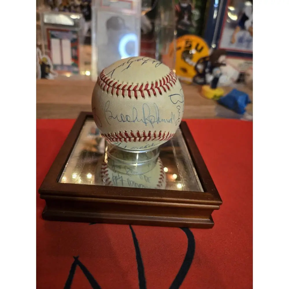 15 HOF Signed Ball In Case Mays,Marichal,Ford,Brock,Carew,Yaz Musial,Banks,Gomez Autographed Baseball
