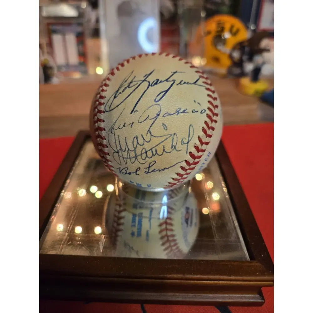 15 HOF Signed Ball In Case Mays,Marichal,Ford,Brock,Carew,Yaz Musial,Banks,Gomez Autographed Baseball