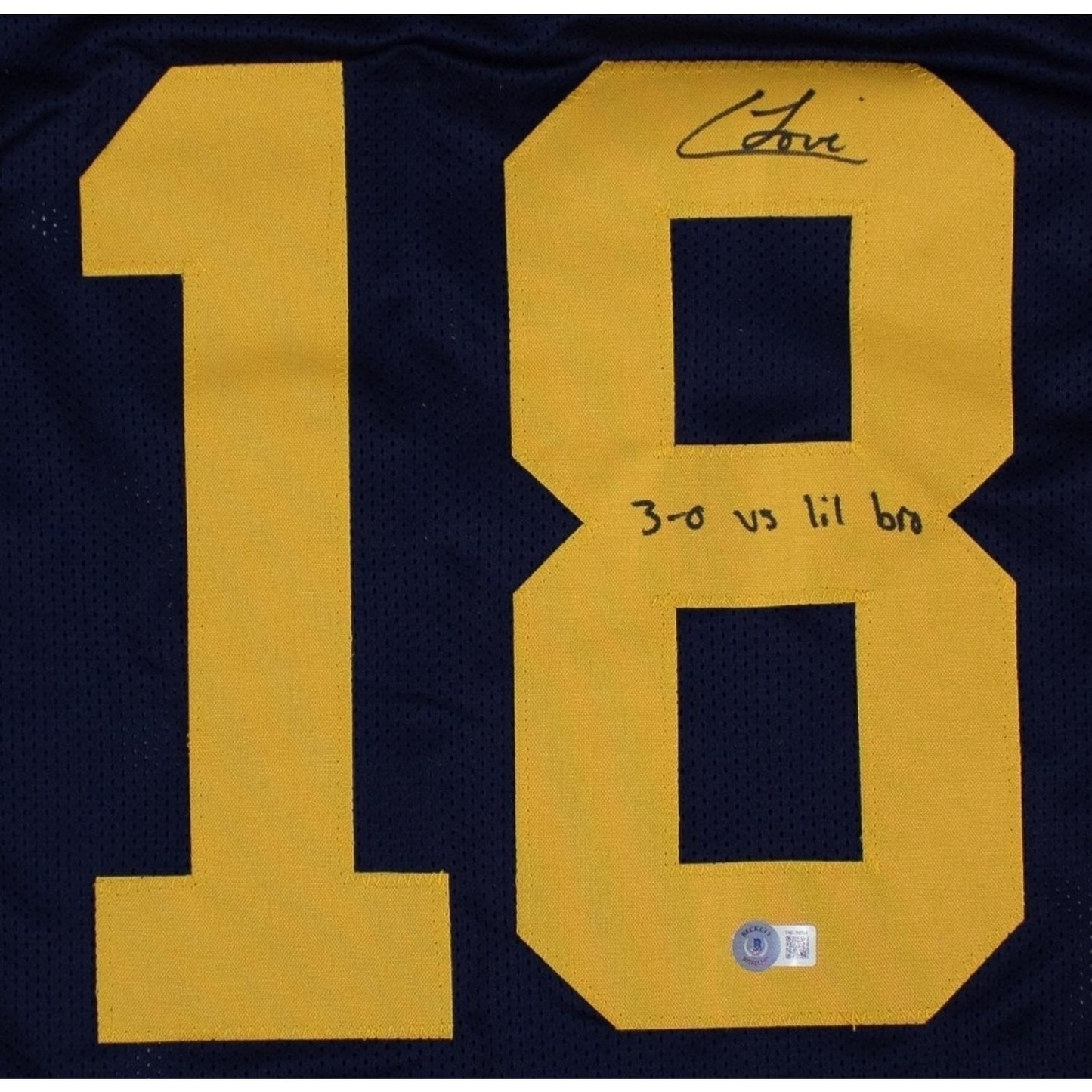 Colston Loveland Signed Jersey Michigan Colors Inscribed “3-0 v Little Bro” BAS