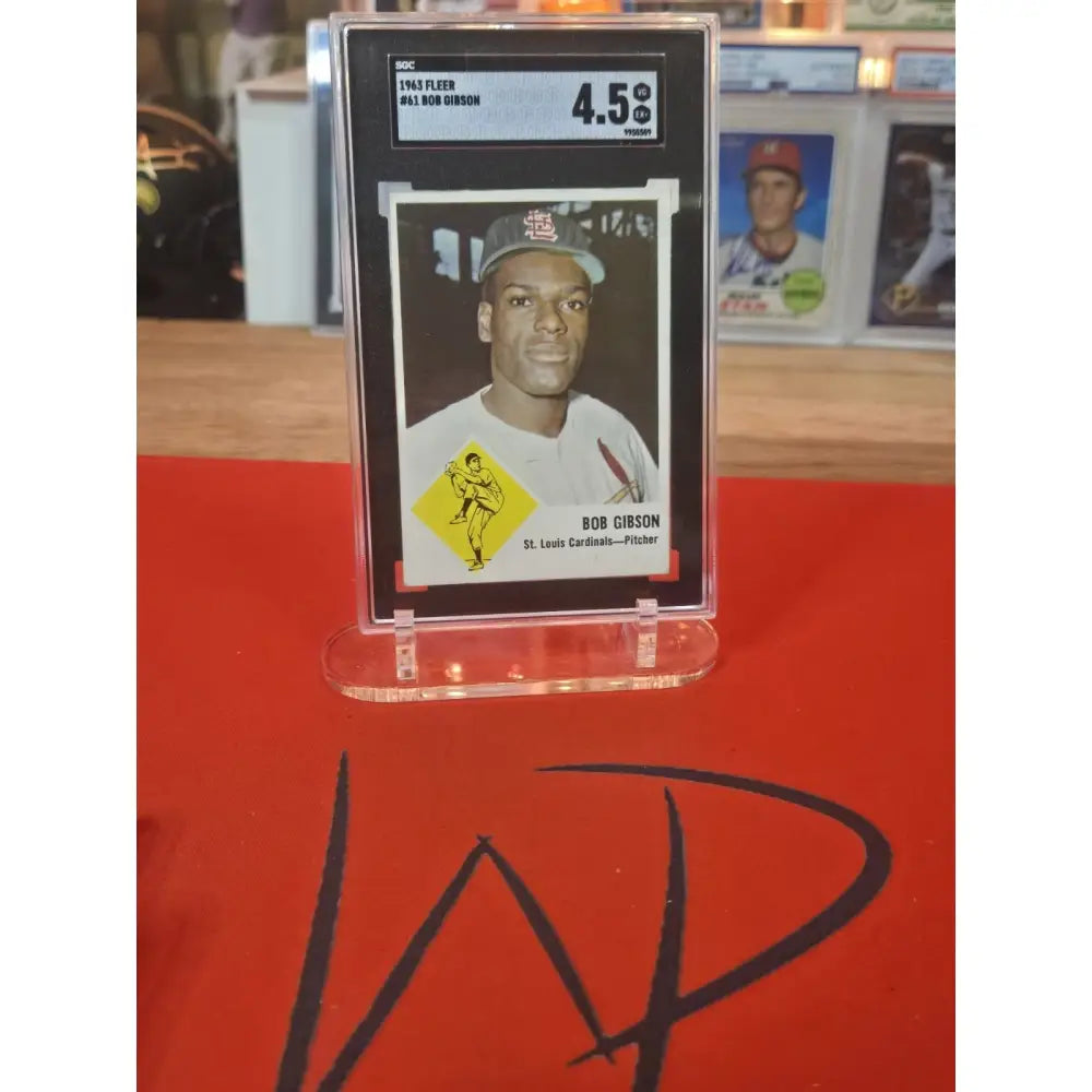 A graded 1963 Fleer baseball card of Bob Gibson, rated 4.5.