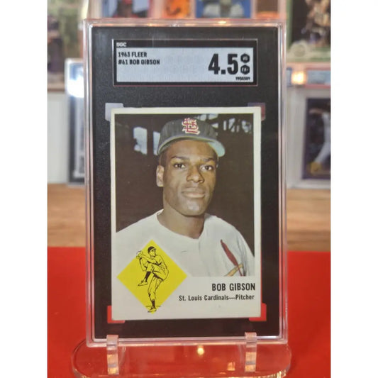 Graded 1963 Fleer Bob Gibson baseball card.