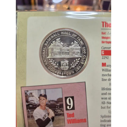 1990 HOF 500 HR Club Ted Williams 22gm (Approx $25 Worth ATM) Pure.999 Silver